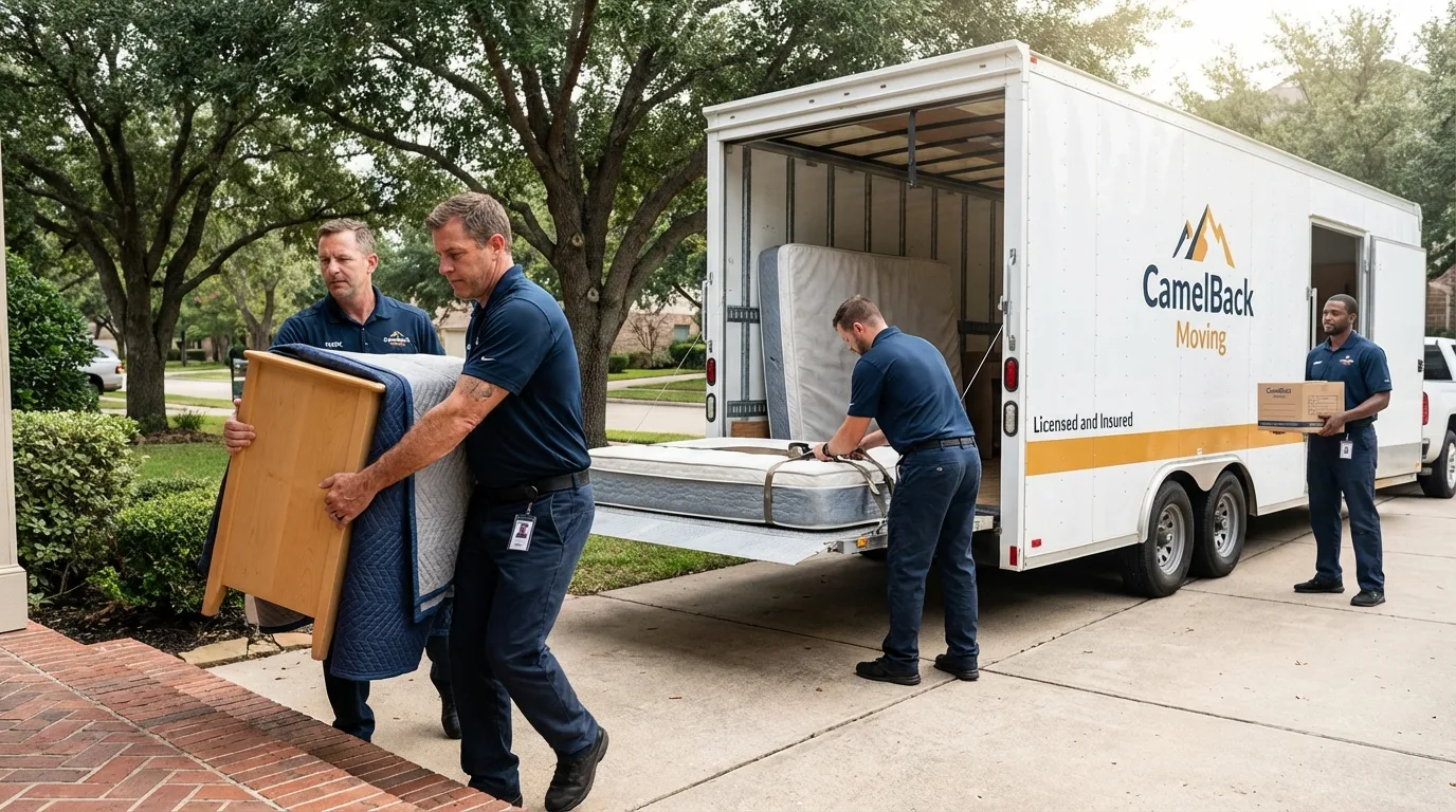 Crew loading residential truck for cross-state move from Clayton, GA